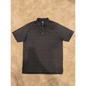 FootJoy Mens Large Golf Polo Shirt Charcoal Grey Black Floral Ditsy Print Short